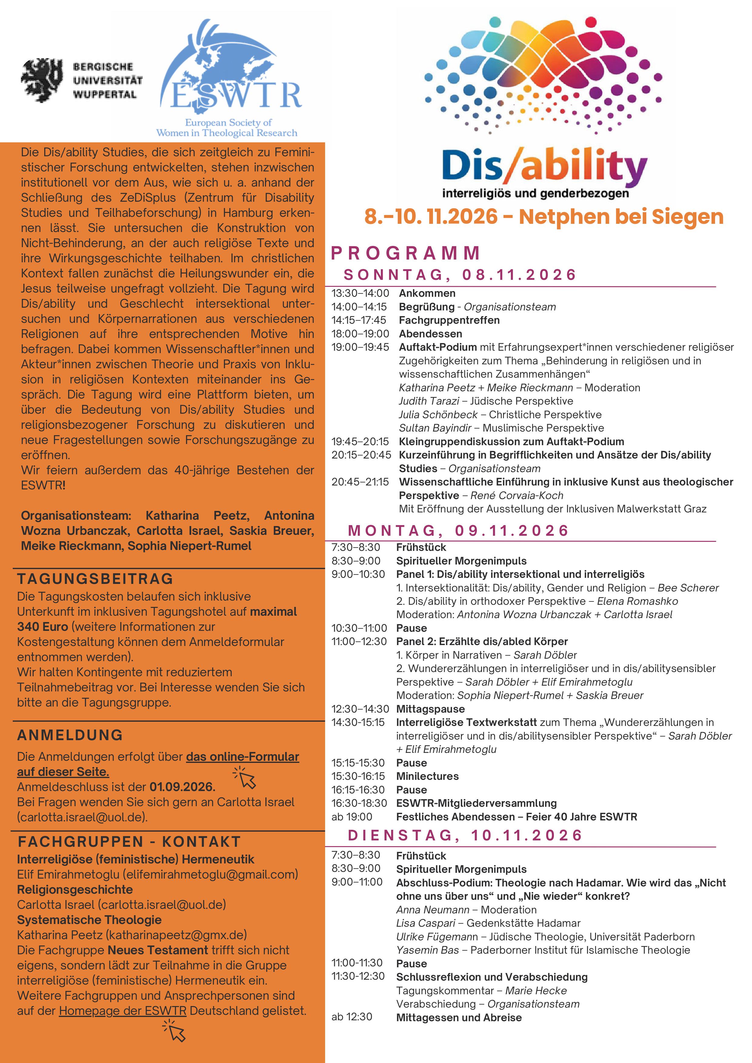 Announcement: Conference "Dis/ability - interreligious and gender-related"